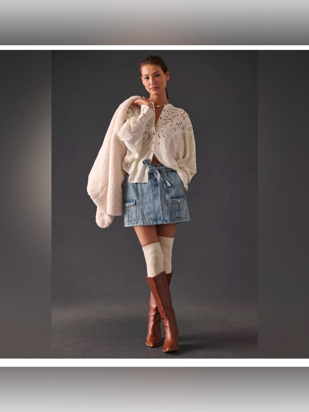 Anthropologie Pilcro Structured Eyelet Blouse Cream Button-Front Shirt Size S - Picture 14 of 17